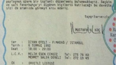 Kurucu Başkanımız Mustafa V. Koç'un dönemin önemli iş insanlarına gönderdiği davetiye